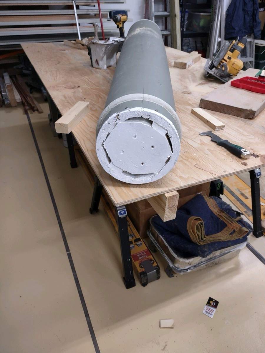 The column on the bench with a new cap on its end