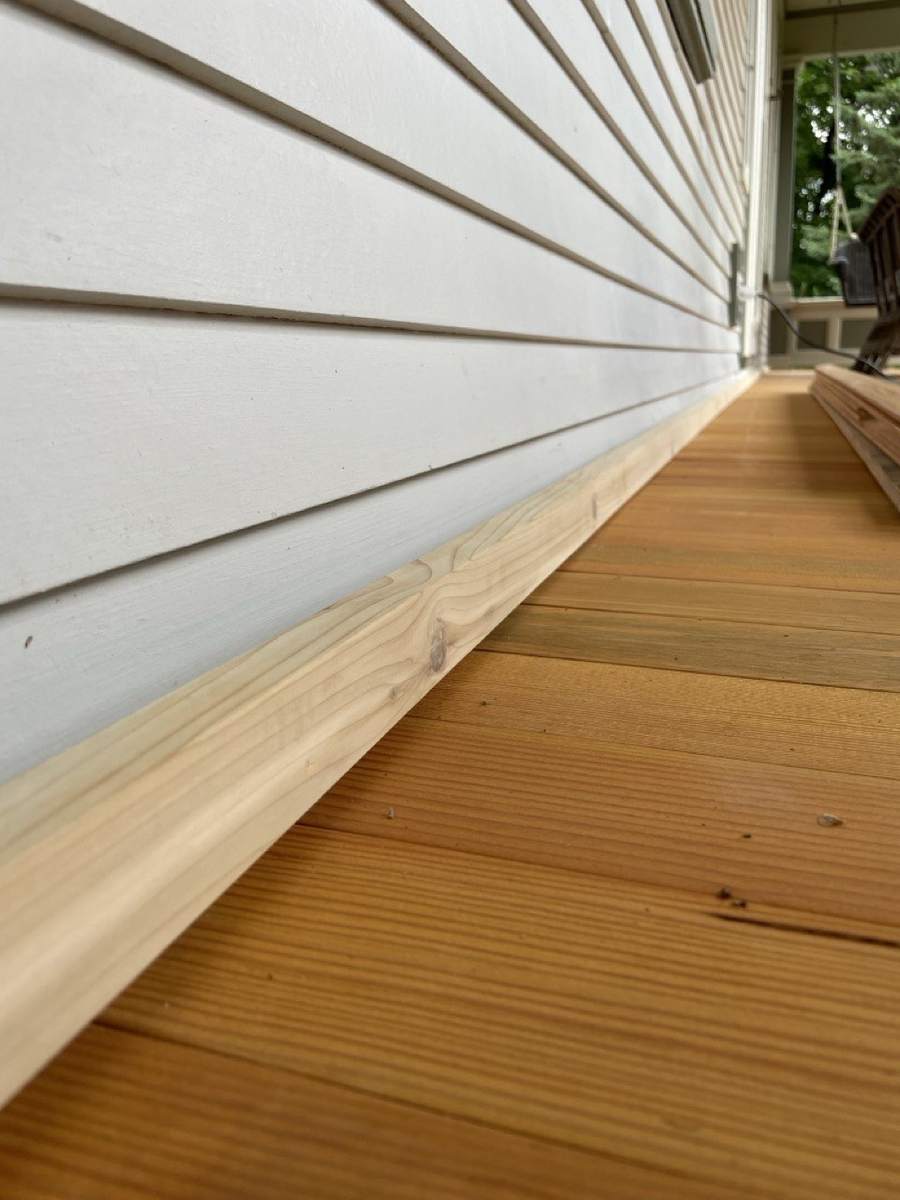 A long run of new trim along the house