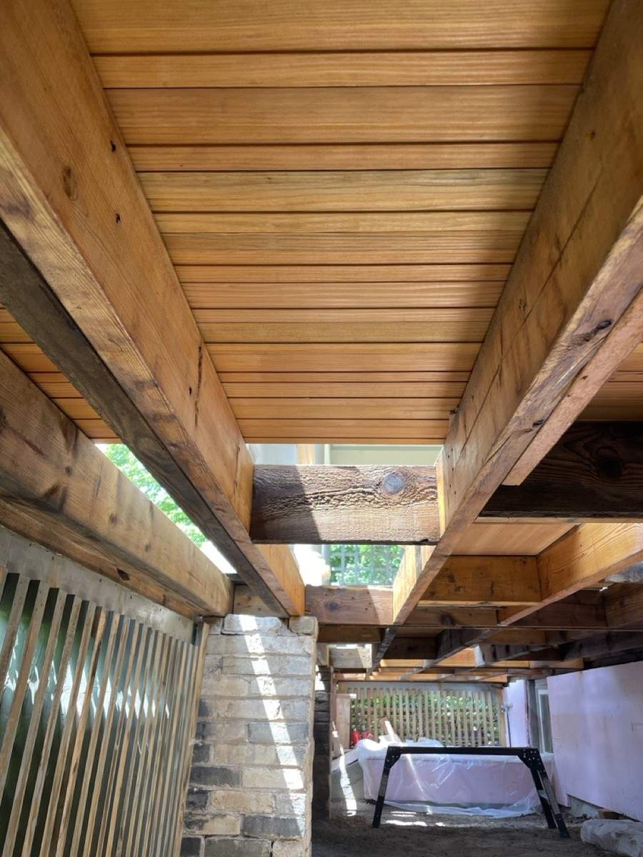 The underside of the new floor seen from below
